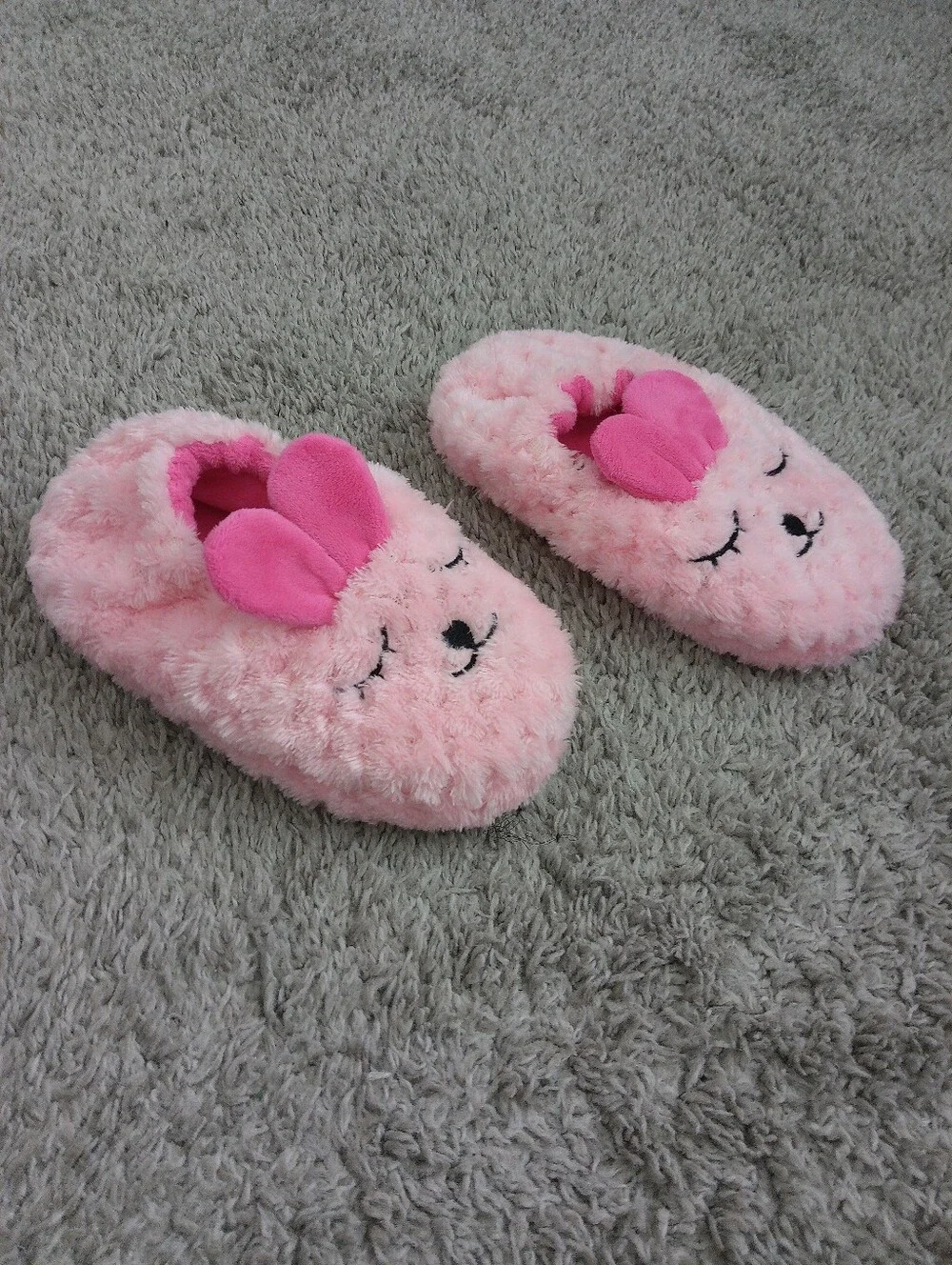 Girls Pink Plush Bunny Slipper Shoes Size L/9-10